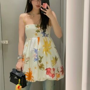 Zara voluminous Floral Print Dress with Spaghetti Straps
